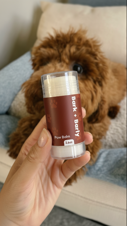 Dog with Bark + Barly paw balm